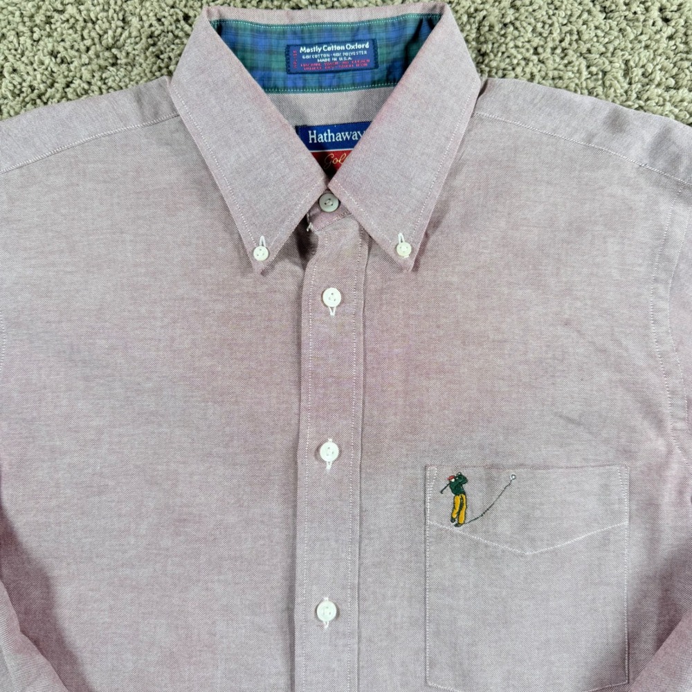 Hathaway Golf Oxford Button Down Shirt Embroidered Golfer Size 15 1/2 32 33 mens